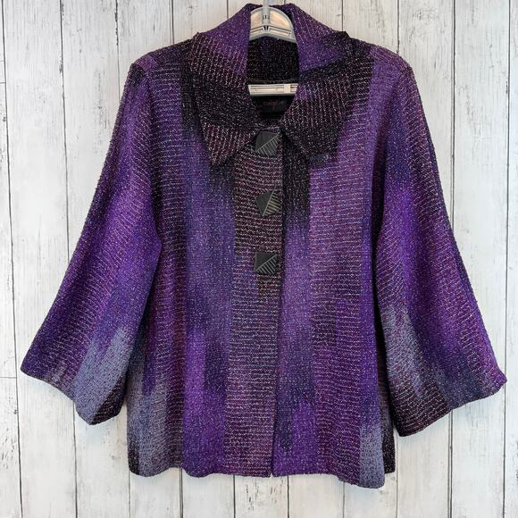 Candiss Cole Ocean Mist Purple Silk-Blend Handwoven Jacquard Jacket Size Medium - Picture 1 of 14